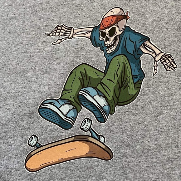 Unisex, Light Grey, 3X Skateboarding Skeleton T-shirt with pocket - Picture 3 of 4
